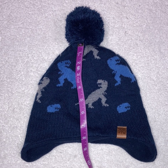 5/$20 navy blue knit dinosaur hat with ear flaps size 4-7y - Picture 4 of 6